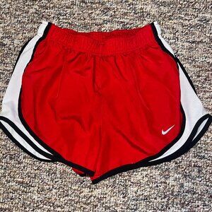 Nike Shorts Womens Small 24x3 Tempo Dri Fit Red Lined Running Drawstring Logo